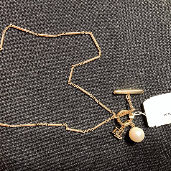 Ralph Lauren Initial and Pearl Charm Necklace (16") - Picture 3 of 5